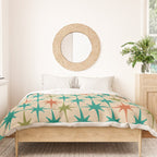 Atomic Age Retro Starburst Mid-century Modern Pattern in Mid Mod Turquoise, Orange, Olive, and Beige Duvet Cover Gallery Image 3