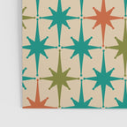 Atomic Age Retro Starburst Mid-century Modern Pattern in Mid Mod Turquoise, Orange, Olive, and Beige Poster Gallery Image 3