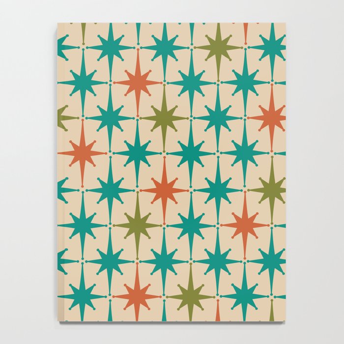 Atomic Age Retro Starburst Mid-century Modern Pattern in Mid Mod Turquoise, Orange, Olive, and Beige Notebook Gallery Image 4