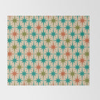 Atomic Age Retro Starburst Mid-century Modern Pattern in Mid Mod Turquoise, Orange, Olive, and Beige Throw Blanket Gallery Image 2