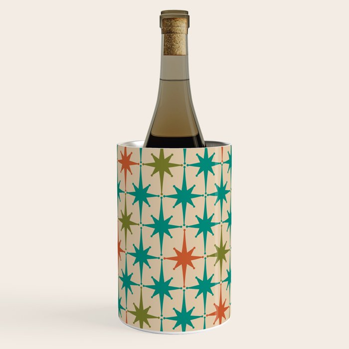 Atomic Age Retro Starburst Mid-century Modern Pattern in Mid Mod Turquoise, Orange, Olive, and Beige Wine Chiller Gallery Image 2