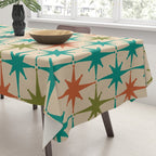Atomic Age Retro Starburst Mid-century Modern Pattern in Mid Mod Turquoise, Orange, Olive, and Beige Tablecloth Gallery Image 3