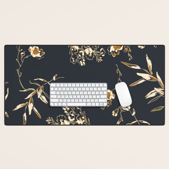  seamless floral pattern with flowers on a dark background Desk Mat Gallery Image 1