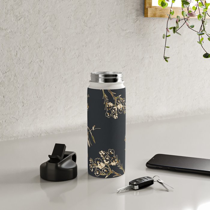  seamless floral pattern with flowers on a dark background Water Bottle Gallery Image 4