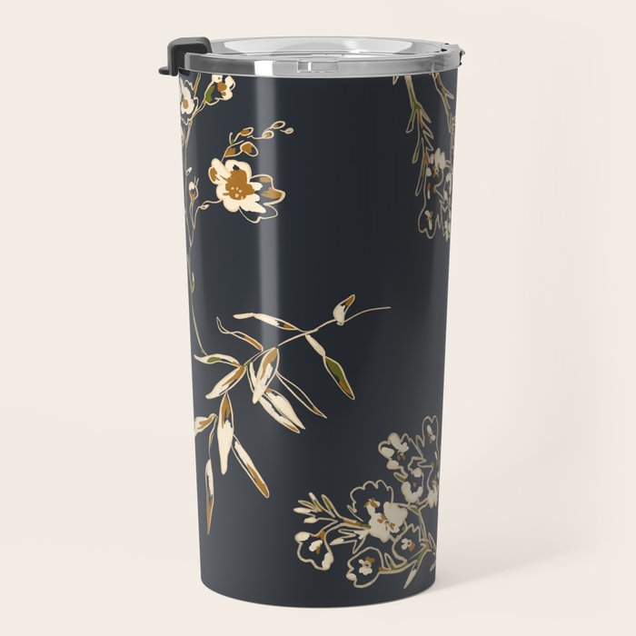  seamless floral pattern with flowers on a dark background Travel Mug Gallery Image 3