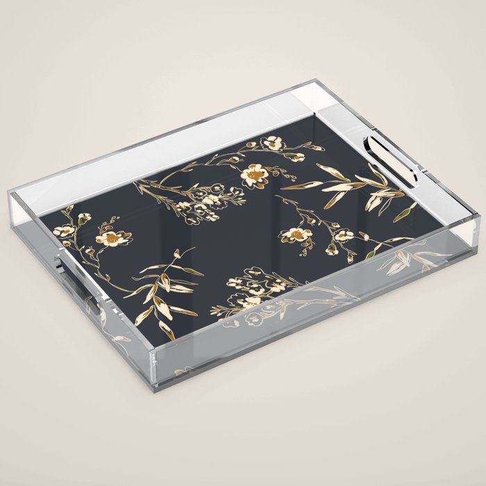  seamless floral pattern with flowers on a dark background Acrylic Tray Gallery Image 1