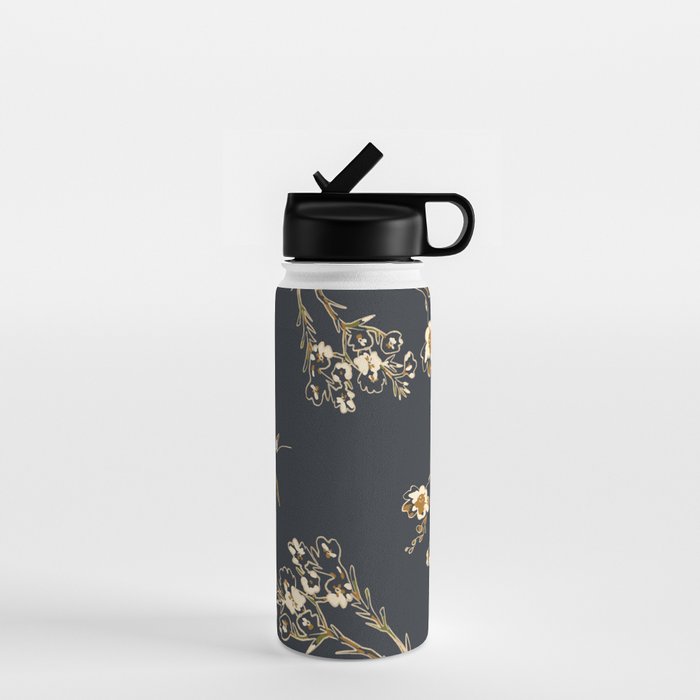  seamless floral pattern with flowers on a dark background Water Bottle Gallery Image 1