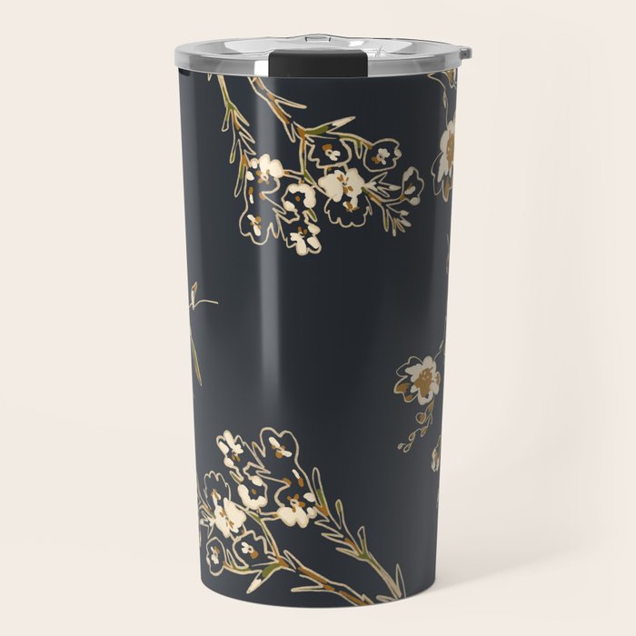  seamless floral pattern with flowers on a dark background Travel Mug Gallery Image 1