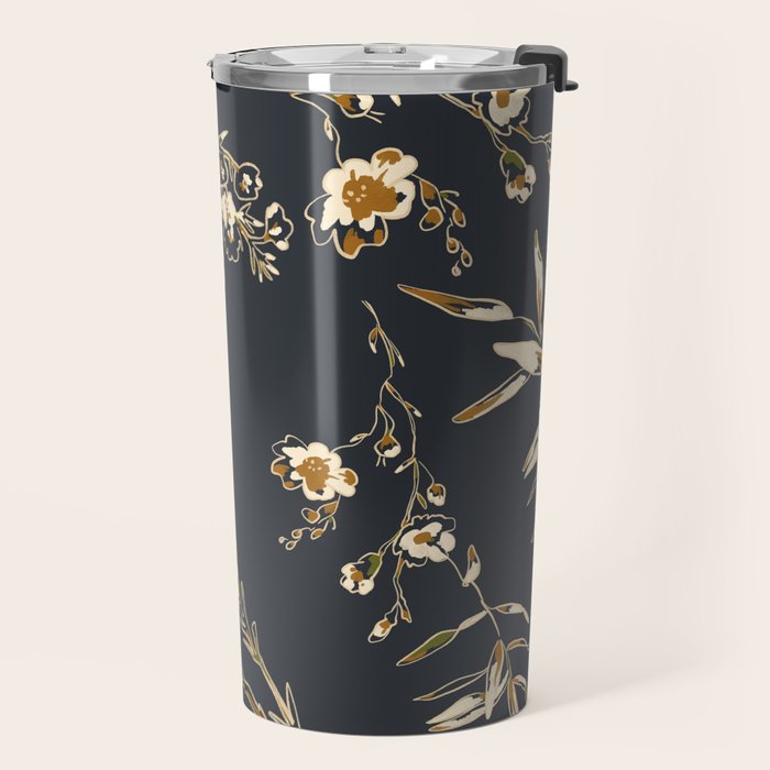  seamless floral pattern with flowers on a dark background Travel Mug Gallery Image 2