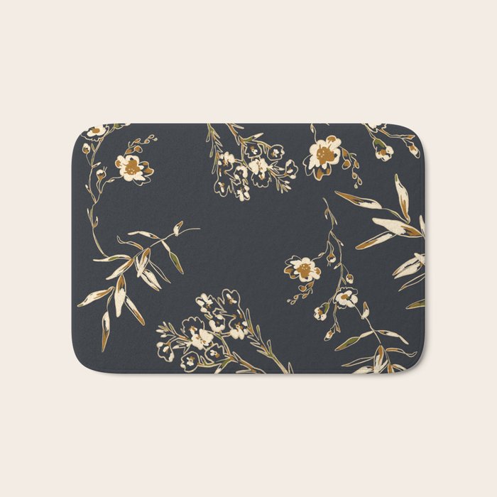  seamless floral pattern with flowers on a dark background Bath Mat Gallery Image 1