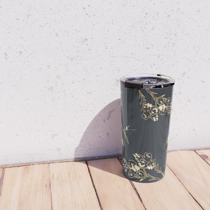  seamless floral pattern with flowers on a dark background Travel Mug Gallery Image 4