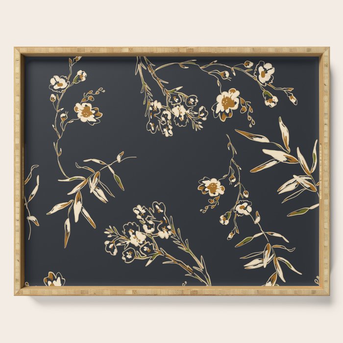  seamless floral pattern with flowers on a dark background Serving Tray Gallery Image 1