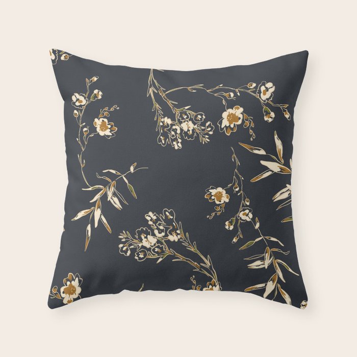  seamless floral pattern with flowers on a dark background Throw Pillow Gallery Image 6