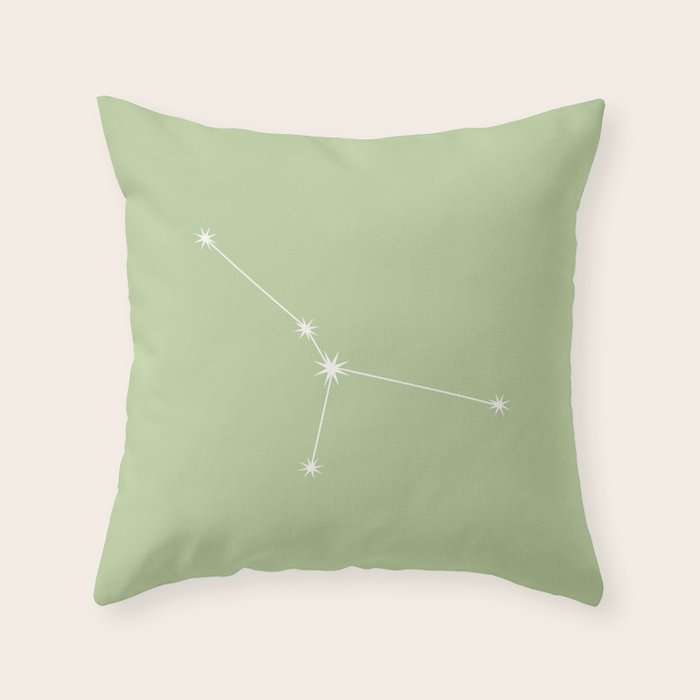 Cancer Zodiac Star Constellation Line Art Soft Green Throw Pillow Gallery Image 6