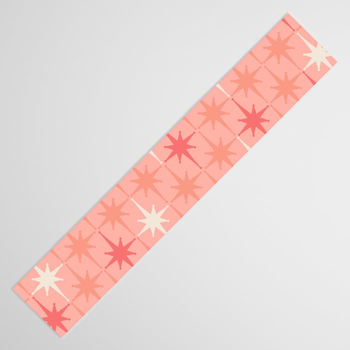 Mid Century Modern Retro Atomic Stars Pattern in Pink Peach Tones Table Runner Gallery Image 3