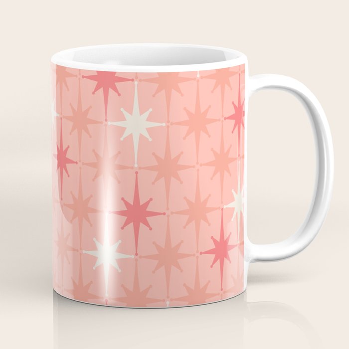 Mid Century Modern Retro Atomic Stars Pattern in Pink Peach Tones Coffee Mug Gallery Image 1