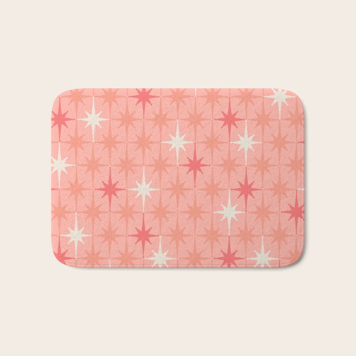 Mid Century Modern Retro Atomic Stars Pattern in Pink Peach Tones Bath Mat Gallery Image 1