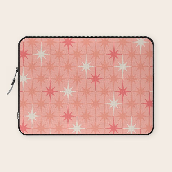 Mid Century Modern Retro Atomic Stars Pattern in Pink Peach Tones Laptop Sleeve Gallery Image 1