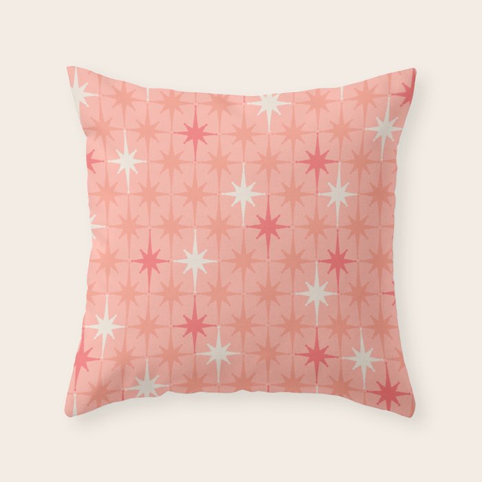 Mid Century Modern Retro Atomic Stars Pattern in Pink Peach Tones Throw Pillow Gallery Image 6