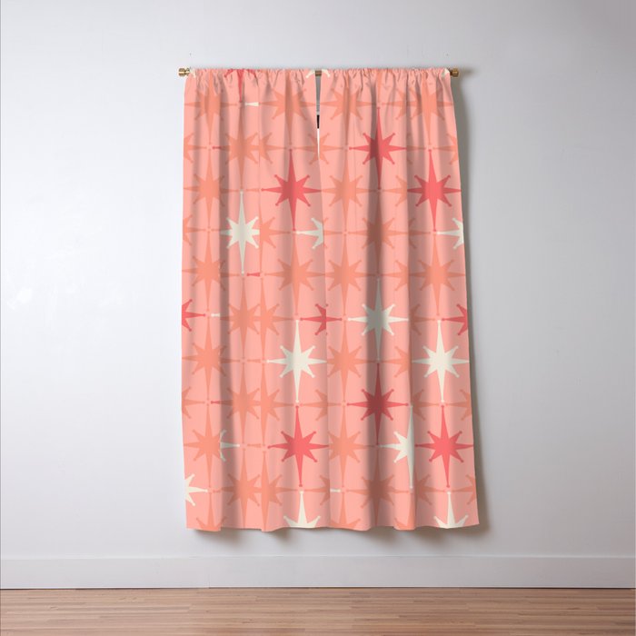 Mid Century Modern Retro Atomic Stars Pattern in Pink Peach Tones Window Curtain Gallery Image 3