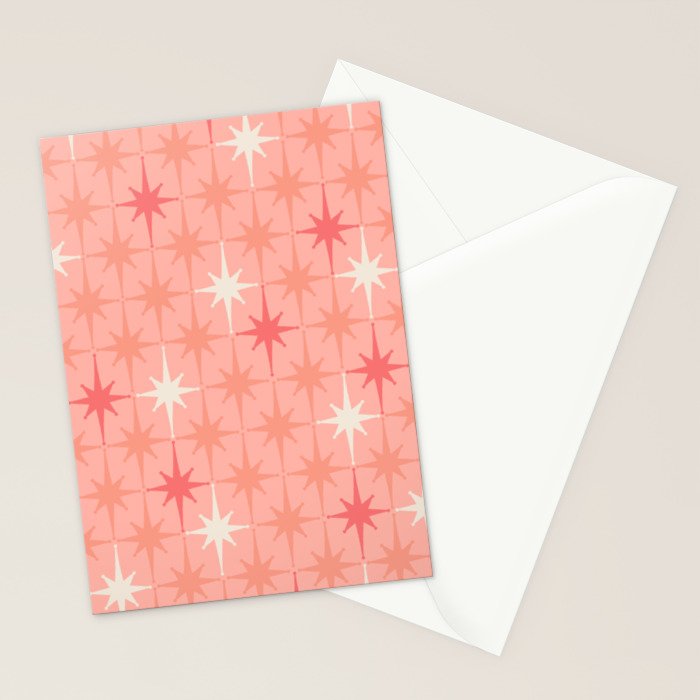 Mid Century Modern Retro Atomic Stars Pattern in Pink Peach Tones Stationery Card Gallery Image 2