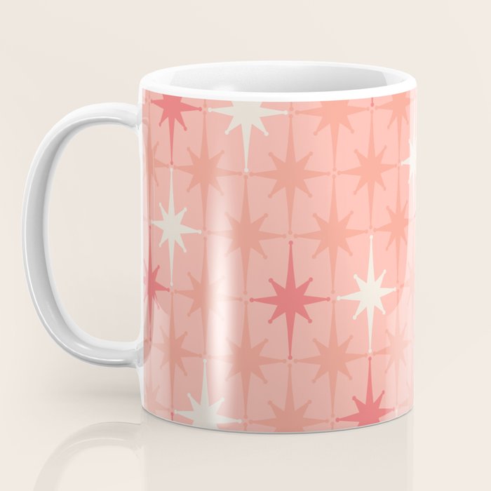 Mid Century Modern Retro Atomic Stars Pattern in Pink Peach Tones Coffee Mug Gallery Image 3