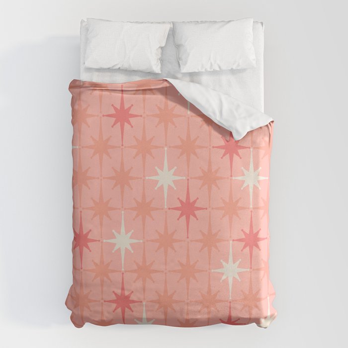 Mid Century Modern Retro Atomic Stars Pattern in Pink Peach Tones Duvet Cover Gallery Image 6