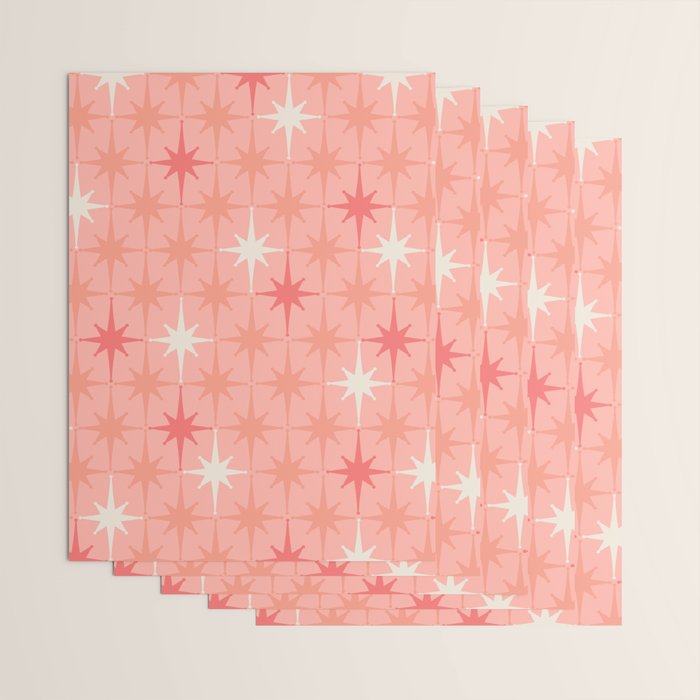 Mid Century Modern Retro Atomic Stars Pattern in Pink Peach Tones Wrapping Paper Gallery Image 3