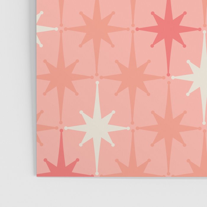 Mid Century Modern Retro Atomic Stars Pattern in Pink Peach Tones Poster Gallery Image 3