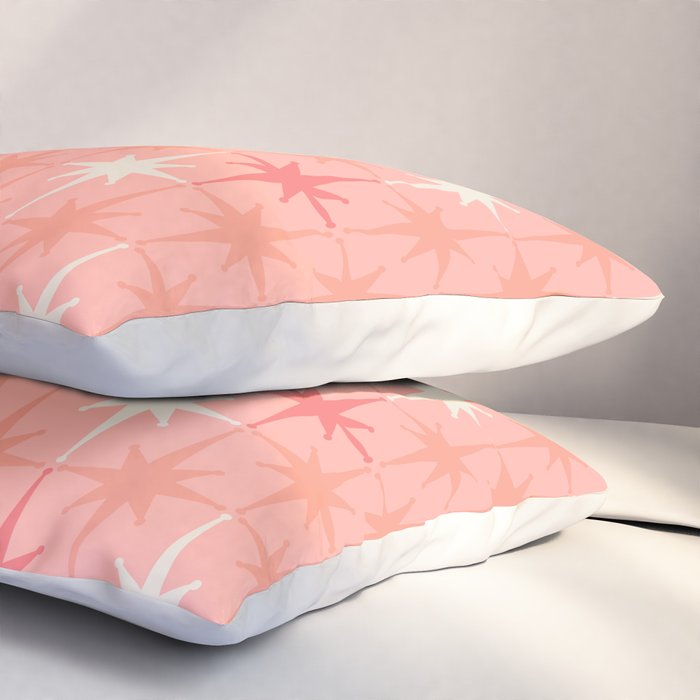 Mid Century Modern Retro Atomic Stars Pattern in Pink Peach Tones Pillow Sham Gallery Image 3