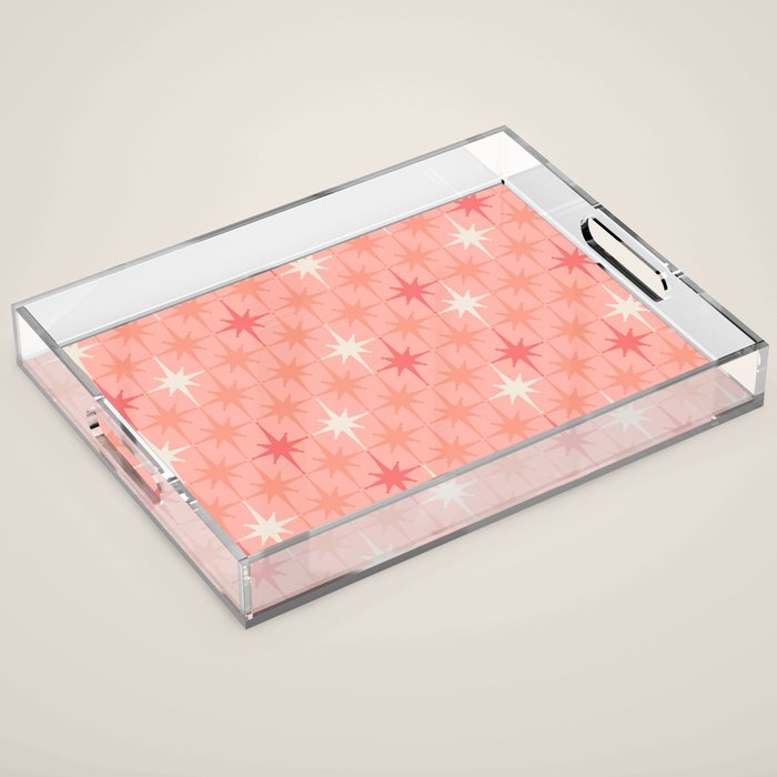 Mid Century Modern Retro Atomic Stars Pattern in Pink Peach Tones Acrylic Tray Gallery Image 1