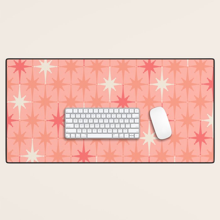 Mid Century Modern Retro Atomic Stars Pattern in Pink Peach Tones Desk Mat Gallery Image 1