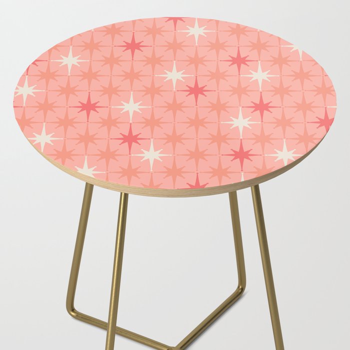 Mid Century Modern Retro Atomic Stars Pattern in Pink Peach Tones Side Table Gallery Image 2
