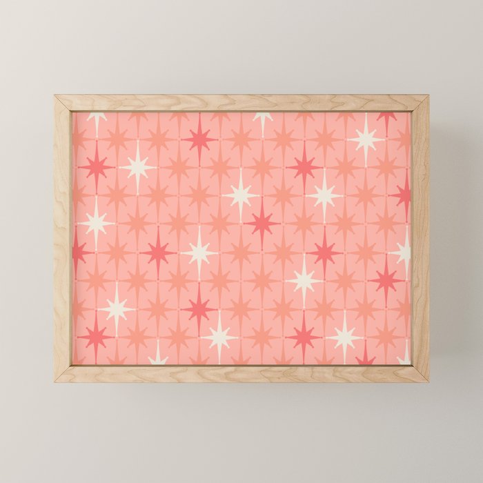 Mid Century Modern Retro Atomic Stars Pattern in Pink Peach Tones Mini Art Print Gallery Image 1