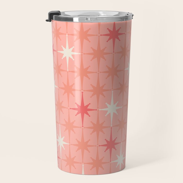 Mid Century Modern Retro Atomic Stars Pattern in Pink Peach Tones Travel Mug Gallery Image 3