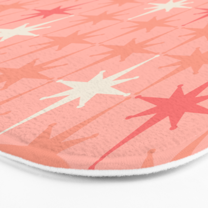 Mid Century Modern Retro Atomic Stars Pattern in Pink Peach Tones Bath Mat Gallery Image 3