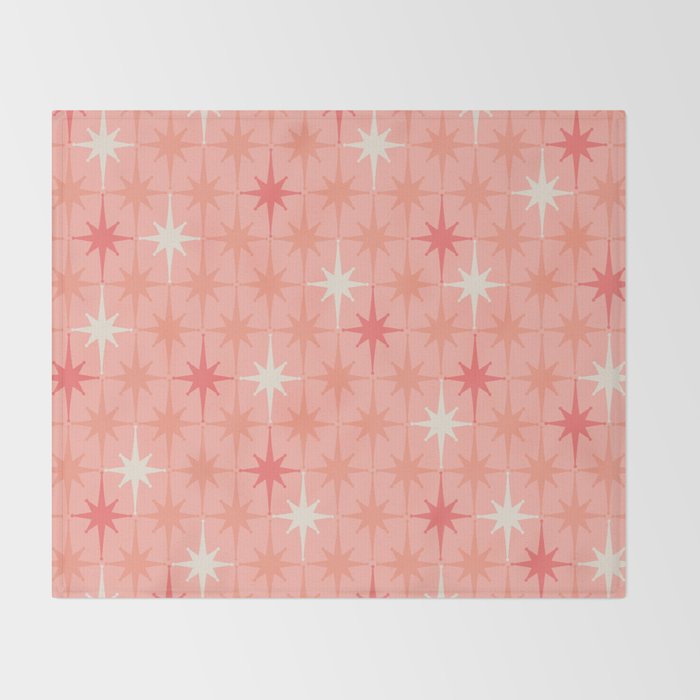 Mid Century Modern Retro Atomic Stars Pattern in Pink Peach Tones Throw Blanket Gallery Image 2