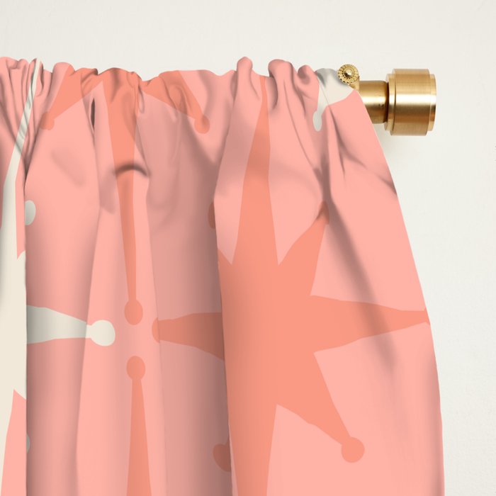 Mid Century Modern Retro Atomic Stars Pattern in Pink Peach Tones Window Curtain Gallery Image 2