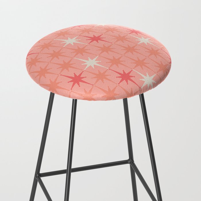 Mid Century Modern Retro Atomic Stars Pattern in Pink Peach Tones Stool Gallery Image 2