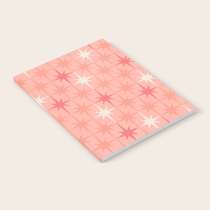 Mid Century Modern Retro Atomic Stars Pattern in Pink Peach Tones Notebook Gallery Image 2