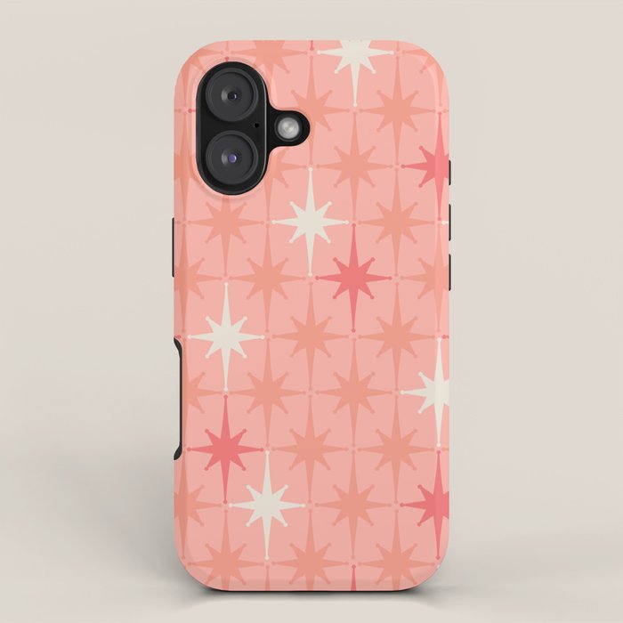 Mid Century Modern Retro Atomic Stars Pattern in Pink Peach Tones iPhone Case Gallery Image 1