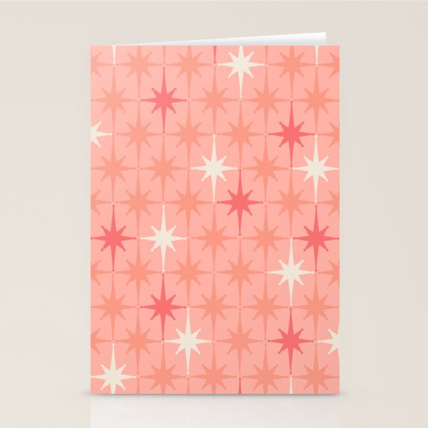 Mid Century Modern Retro Atomic Stars Pattern in Pink Peach Tones Stationery Card Gallery Image 2