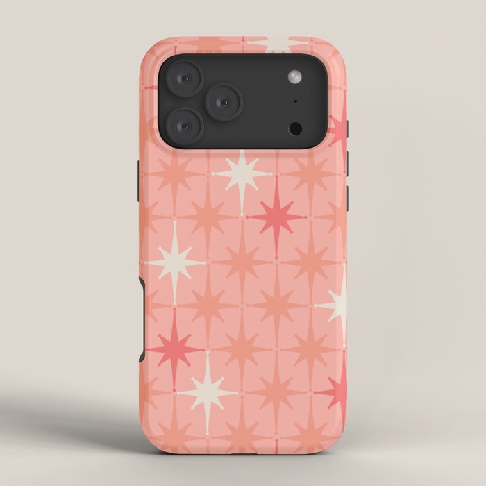 Mid Century Modern Retro Atomic Stars Pattern in Pink Peach Tones iPhone Case Gallery Image 4