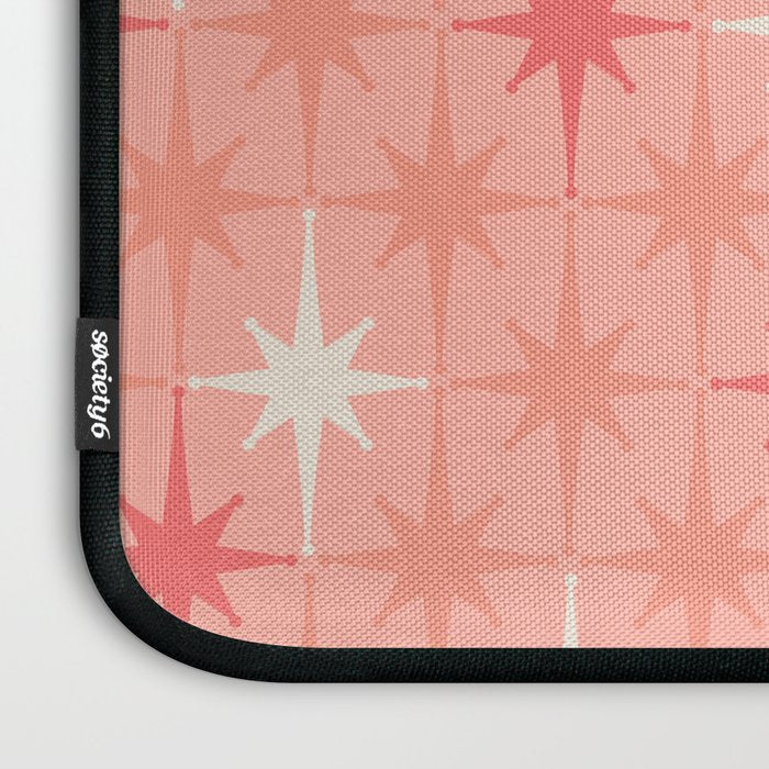 Mid Century Modern Retro Atomic Stars Pattern in Pink Peach Tones Laptop Sleeve Gallery Image 3