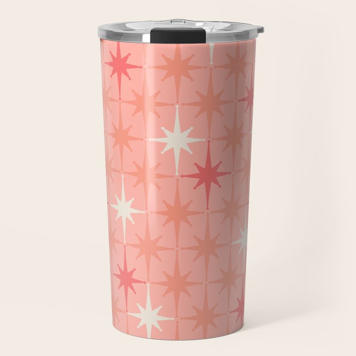 Mid Century Modern Retro Atomic Stars Pattern in Pink Peach Tones Travel Mug Gallery Image 1