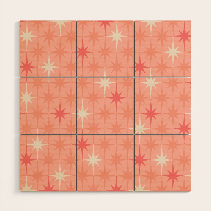 Mid Century Modern Retro Atomic Stars Pattern in Pink Peach Tones Wood Wall Art Gallery Image 3