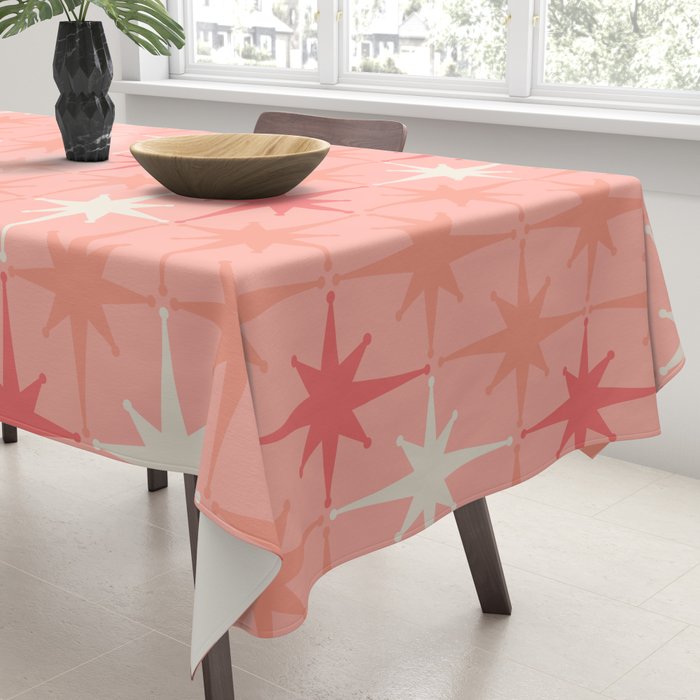 Mid Century Modern Retro Atomic Stars Pattern in Pink Peach Tones Tablecloth Gallery Image 3