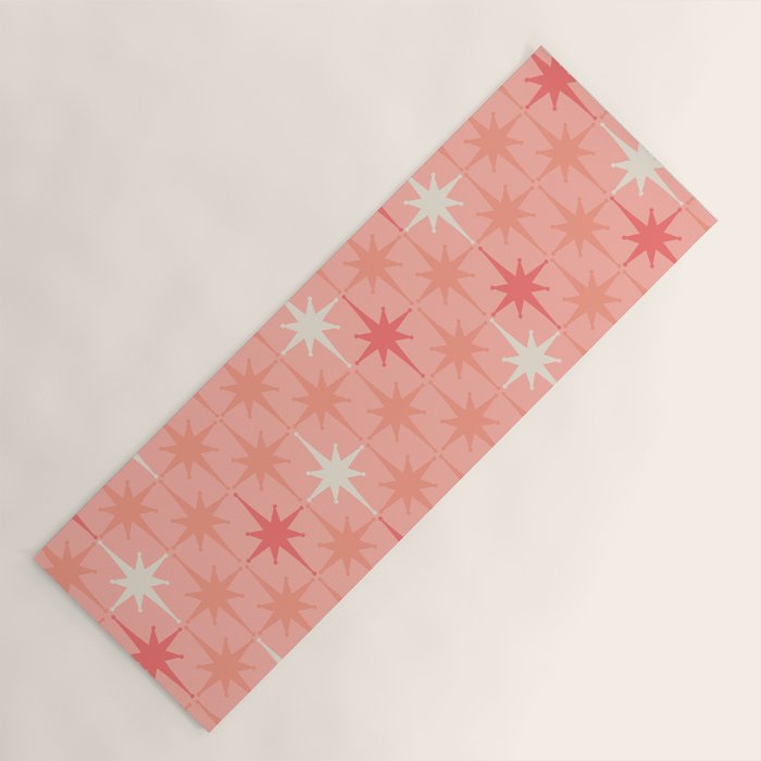 Mid Century Modern Retro Atomic Stars Pattern in Pink Peach Tones Yoga Mat Gallery Image 1