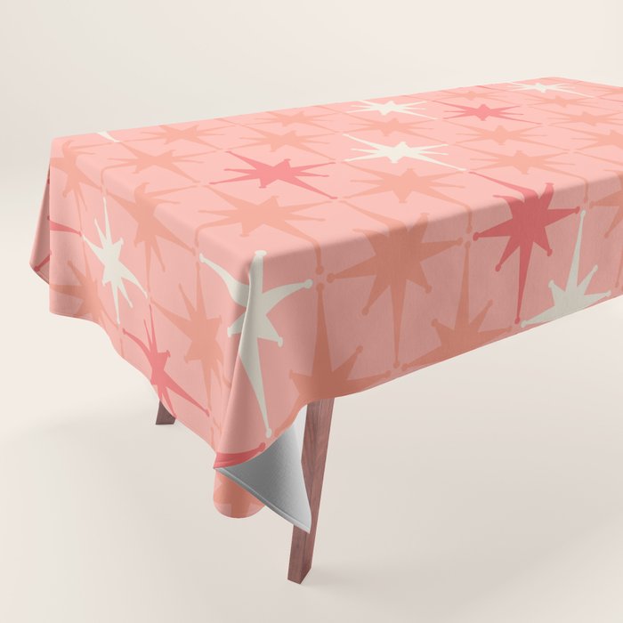Mid Century Modern Retro Atomic Stars Pattern in Pink Peach Tones Tablecloth Gallery Image 1