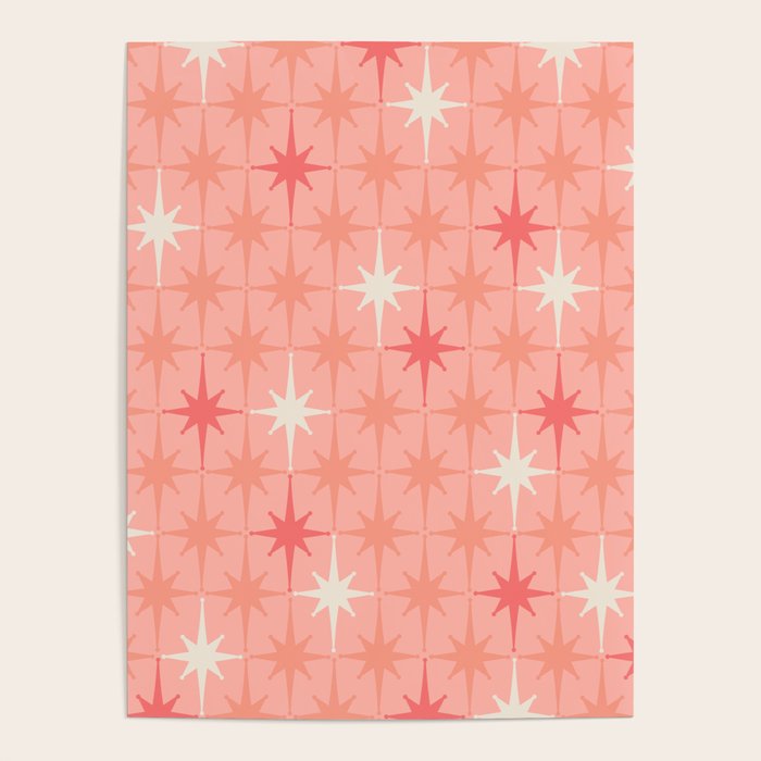 Mid Century Modern Retro Atomic Stars Pattern in Pink Peach Tones Poster Gallery Image 4